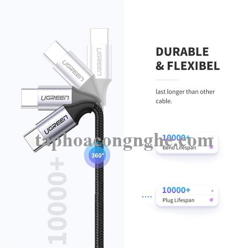 Ugreen 50149 0.5M Type C 2.0 Cáp sạc và truyền dữ liệu từ máy tính ra điện thoại màu xám đen US261 30050149